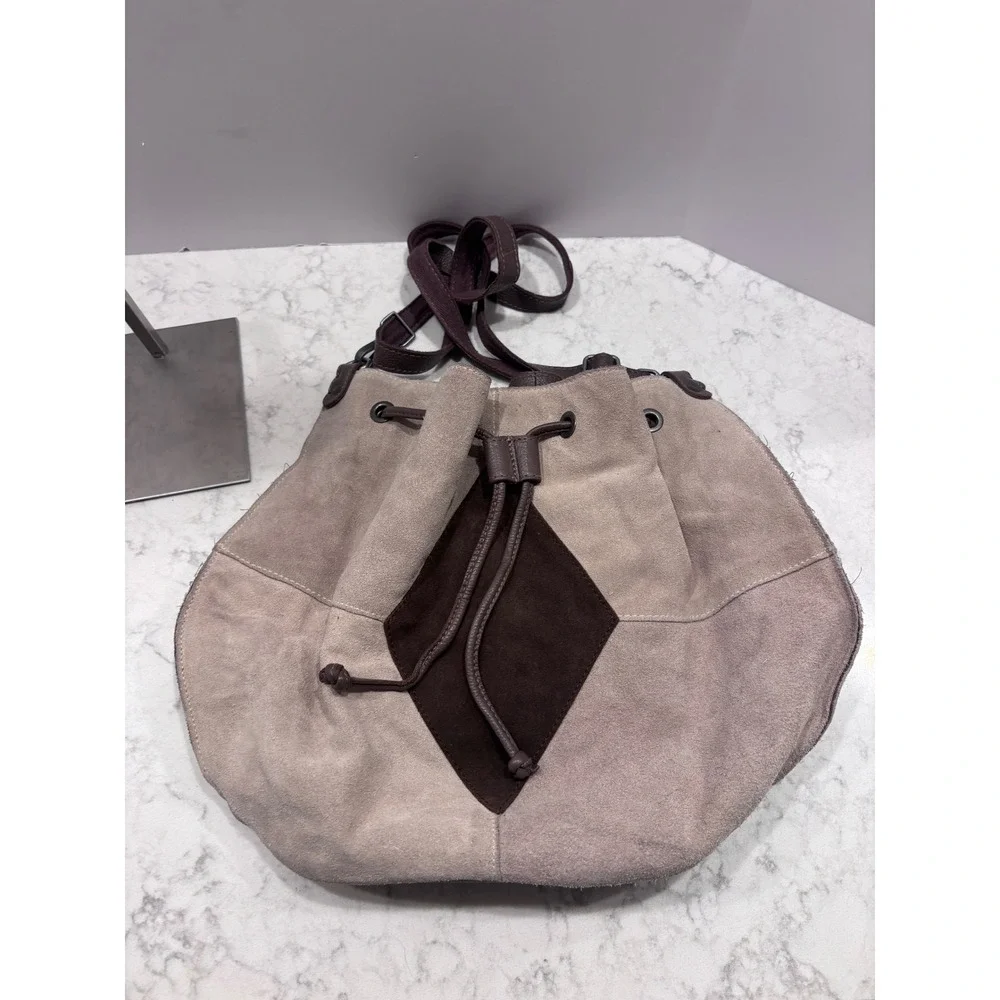 Free People New Tovey Suede Bucket Bag‎ Light Dark Chocolate Brown Purse
